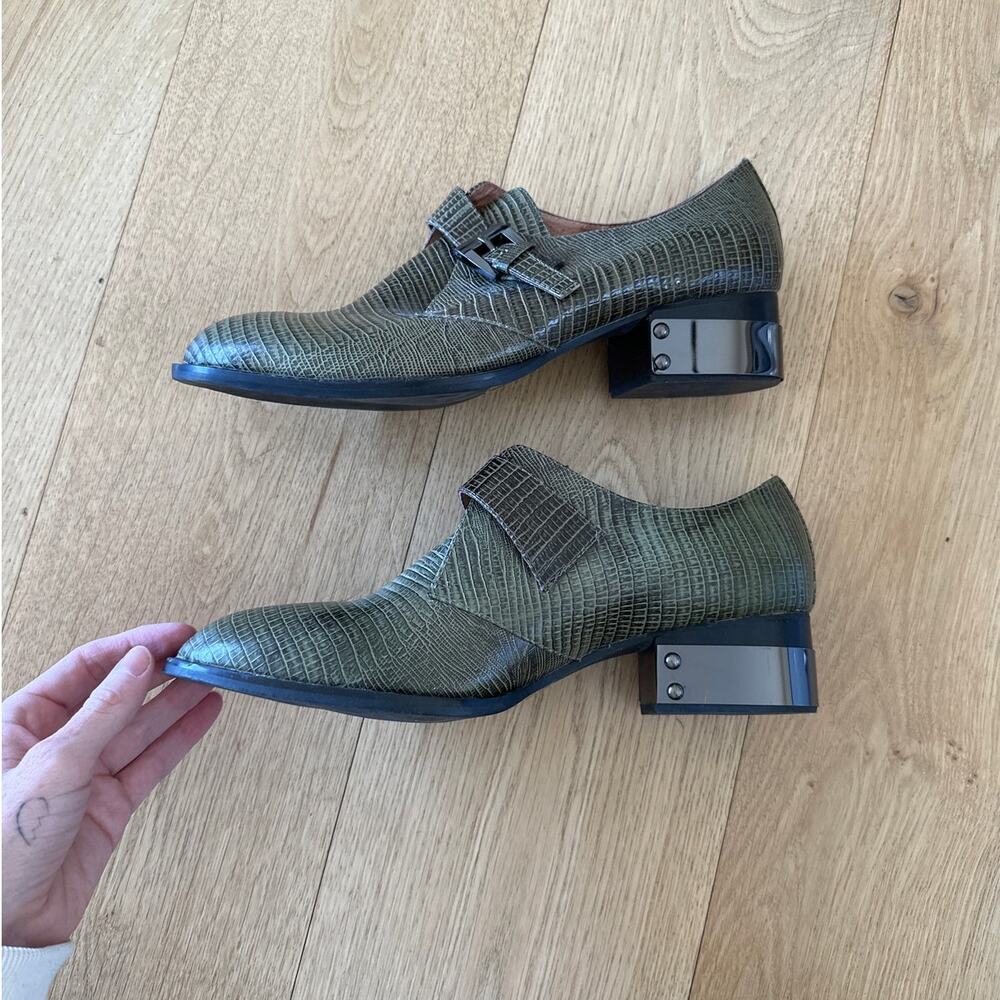 Jeffrey Campbell - Ibiza Snakeskin Print Western Style Leather Shoes in Green - Picture 3 of 7